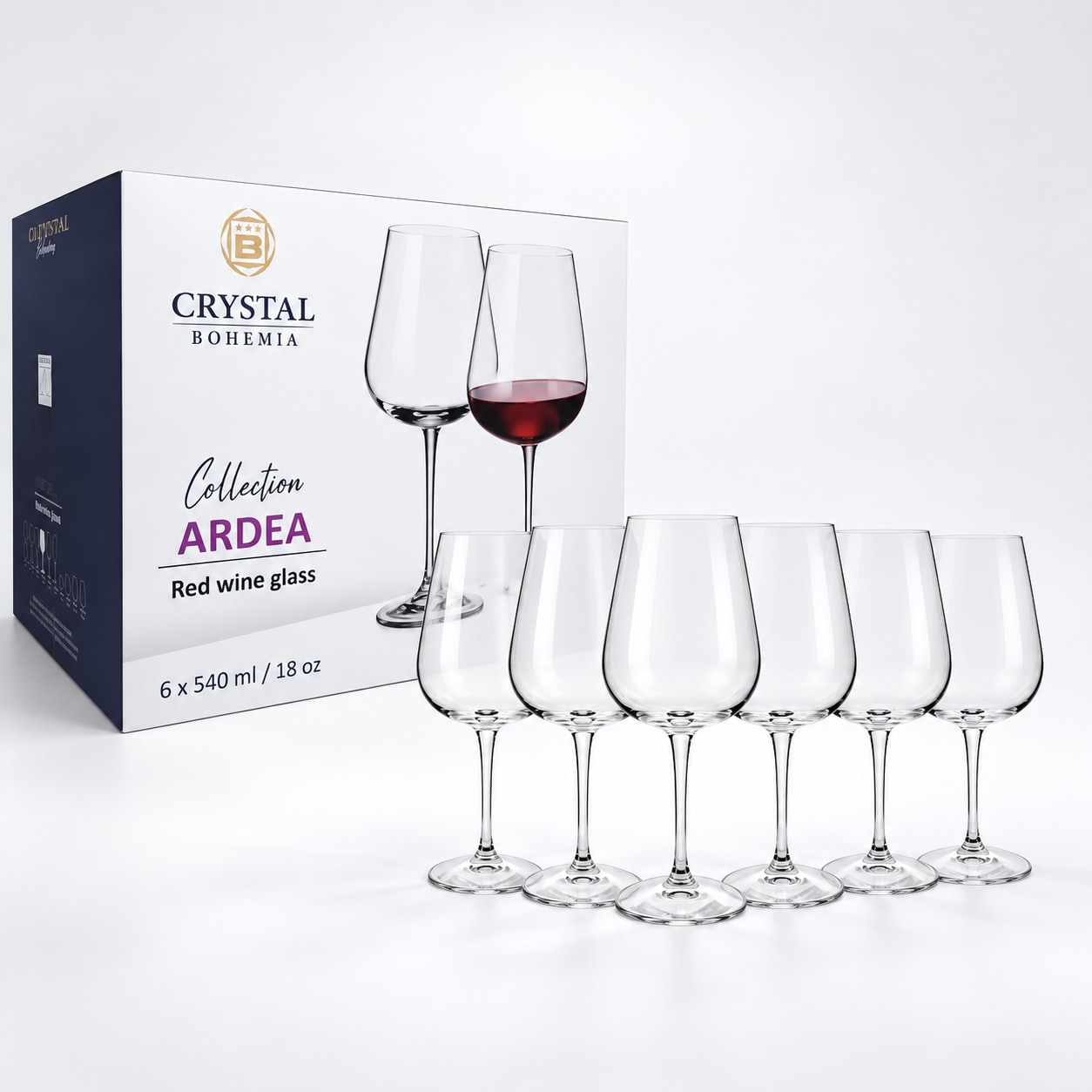 Six Crystal Bohemia Ardea 540 ml glasses with their original box